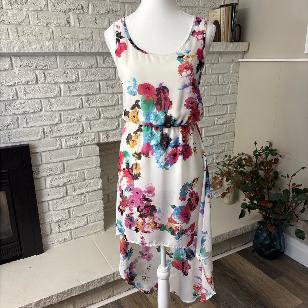 Ardene White Floral High-Low Dress Size Small